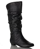 ROF Women's Basic Slouchy Knee High Flat Boot BLACK PU (8.5)