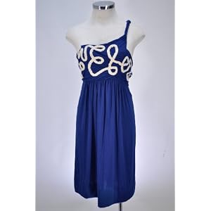 BCBG Maxazria Ink Blue One-shoulder Twisted Jersey Short Dress