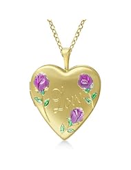 Heart Shaped 14K Yellow Gold Vermile Pendant Necklace And Locket With Flower Design For Women