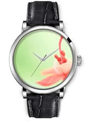 SPRAWL Aanalog Fashion Series Silver Ladies Watches of Genuine Black Leather Strap,Unique Wrist Watch for Women Girls Designed with Pink flower stamen