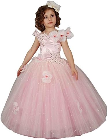 EnjoyBuys Princess Girls Puffy Long Flower Girl Dresses Girls Wedding Party Dress (10, Pink)