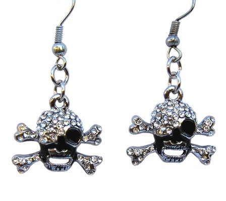 Beau Nouveau PPEARCDCS Crystal Skull Earrings - Clear Diamond - Crystal Skull