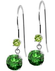 1.24 Ct Round Green Diamond Green Peridot 14K White Gold Earrings