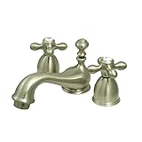 Kingston Brass KS3958AX+ Restoration Mini Widespread Lavatory Faucet with Metal Cross Handle, Satin 