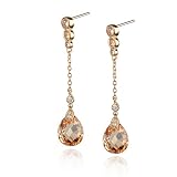 Sterling Silver Champagne Cubic Zirconia Briolette Drop Earrings by Cheline