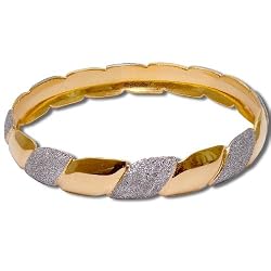 Gold and Rodium Plated Bangle Bracelets Pair Costume Jewelry in Indian-Style 2.5 inches
