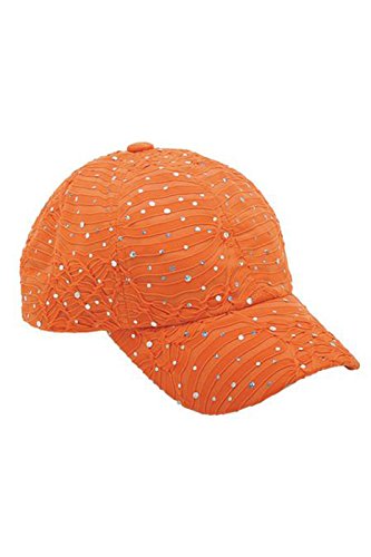 Glitzy Game Crystal Sequin Trim Women's Adjustable Glitter Baseball Cap ORANGE