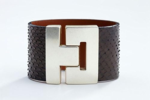 Odet Wide Handmade Luxury Black Python Leather Bracelet in Silver/Gold Clasp Finish for Women