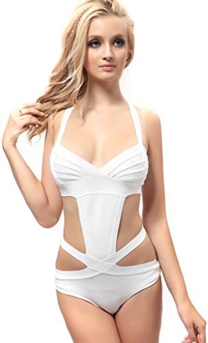 SmartDog women's White Bandage Swimsuit One Piece Bikini S