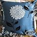 Elegant Decorative Blue Black Throw Pillow Cover 18"x18" - Classic Flocking Floral Design