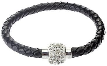 Women's PU Bracelet with Crystal Disco Ball Magnetic Clasp(Black Color)