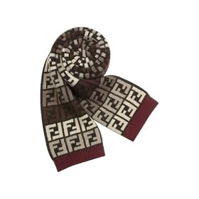 Fendi Multicolor Zucca Logo Knit Long Scarf Dark Brown