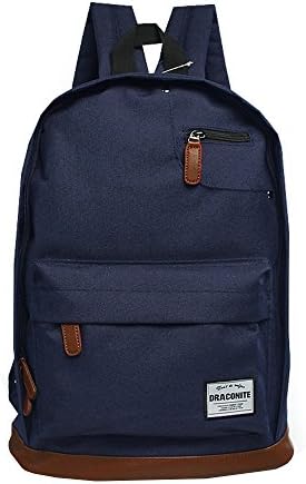 Draconite Oxford Unisex Preppy Style Darkblue School Backpack Student School Bookbag with Waterproof Bottom