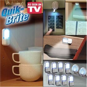 Quik Brite LED Lights with Bonus Swivel Spots Set of 8 - Drawers, Cupboards, Cabinets, Closets and Shelves - All Are Tight, Compact Areas That Could Use a Bit More Light to Help You See Clearly and Quickly Locate the Items You're Looking For