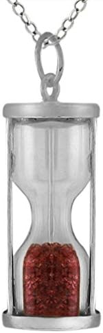 Crystalbella Sterling Silver Hourglass Pendant With Genuine Garnet Dust 18" Chain Jewelry