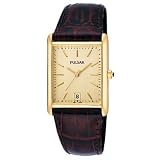 Pulsar Men's Gold-Tone Stainless Steel Brown Leather Strap #PXDA84