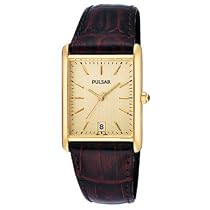 Pulsar Men's Gold-Tone Stainless Steel Brown Leather Strap #PXDA84
