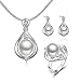 Pmany Vintage Waterdrop Shaped 925 Sterling Silver Plated Pearl Pendant Necklace Ring Earring Jewelry Set Gift