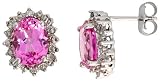 10k White Gold 7/16 (11mm) tall Post Earrings, w/ 3.50 Total Carat Weight of Round Brilliant Diamonds & Oval Cut Pink Topaz Stones