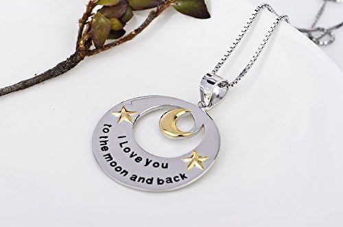 TRSUPER 925 Sterling Silver Two Tone "I Love You to the Moon and Back" Star & Moon Pendant Necklace 18"