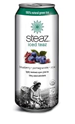Steaz Organic Iced Teaz, Green Tea with Blueberry, Pomegranate & Acai,  12 -16-Ounce Cans