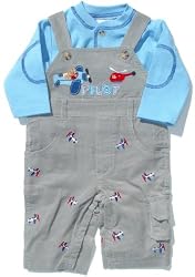 "Good Lad Infant Boy ""Pilot"" Gray Corduroy Overall Set"