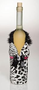 White/Black Animal Print Dress Wine Bag w/Maribou