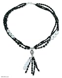 Quartz and onyx necklace, 'Serenade'