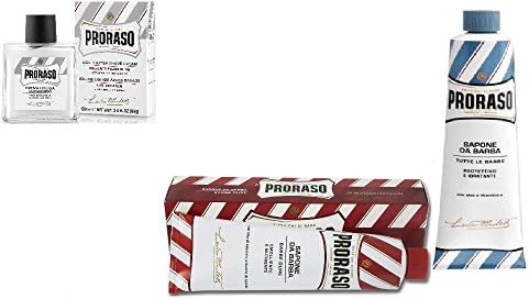 Pro'raso Shaving Cream, Sandalwood 150 ml + Shaving Cream, Aloe &amp; Vitamin E 150 ml + Liquid After Shave Cream, 3.4 Ounce