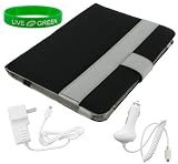 Black and Silver Canvas Case with 12V Car Charger and Travel Wall Charger for Amazon Kindle 2 E-Reader Reading Device (Kindle NOT Included)