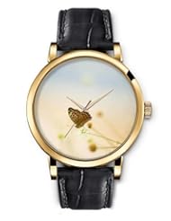 SPRAWL Aanalog Fashion Series Gold Ladies Watches of Genuine Black Leather Strap,Unique Wrist Watch for Women Girls Designed with Spotted butterfly