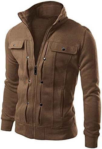 Allonly Men's Long Sleeve High Neck Zip Up Buttons Jacket Sweater Coat