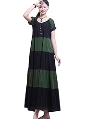 Summer Raglan Sleeves Striped Print Lace Round Neck Maxi Dress 