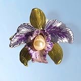 3D Pearl Orchid Pin Swarovski Crystals Brooch Purple Green Dimensional Pearl Flower Pin Jewelry FREE SHIPPING