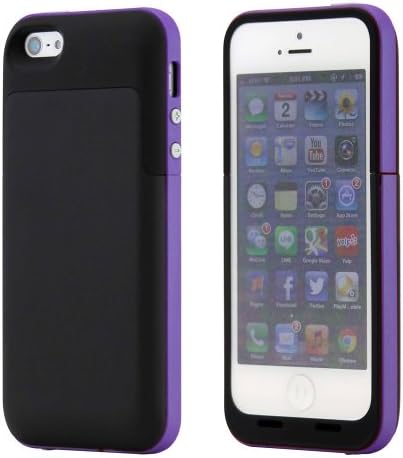 GEARONIC TM Black Purple 2 Pc External Rechargeable 2500mAh Backup Battery Hard Shell Case Back Cover For iPhone 5 5S