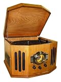 Naples (Retro 10e) Nostalgic Music Centre in Real Wood Veneer (Oak Colour) - Record Player Turntable, AM/FM Radio, CD & Cassette Player with encoding converter function (Records to MP3 on a USB stick) - twin built in speakers