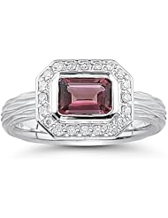 0.20 Cts Diamond & 0.95 Cts Pink Tourmaline Ring in 14K White Gold