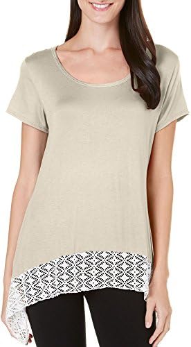 C'est La Vie Womens Crochet Lace Hem Sharkbite Top Medium Khaki beige/cream
