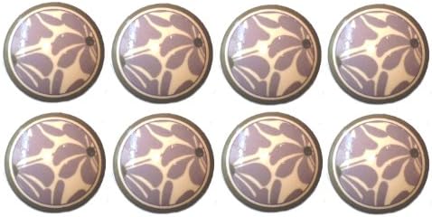 Set of 8 Lilac and Grey Twirly Flower Dresser Drawer Cabinet Knobs