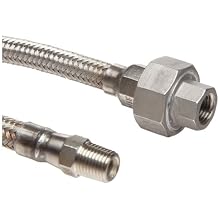 Parker Stainless Steel 316 Flex Hose, S/S 304 Braid, Male NPTF + Female NPT, 1/4ID x .47OD, 12" Long