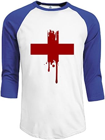 Texhood Men's Amerian Red Cross Customized 100% Cotton 3/4 Sleeve Raglan Henley Shirt RoyalBlue S