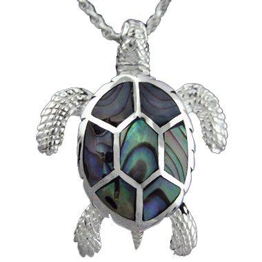 925 Silver Abalone Paua Turtle Pendant Hawaiian Jewelry