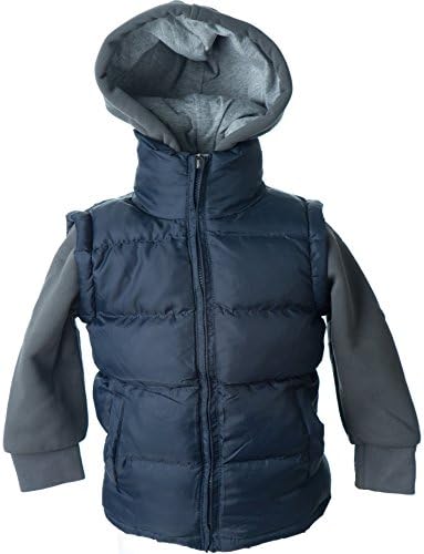Lion Force Big Boys' Puffer Vest Jacket With Fleece Hood and Sleeves (Navy- M/10-12)