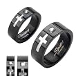 Stainless Steel Black IP ring with a Cross and Square Gem