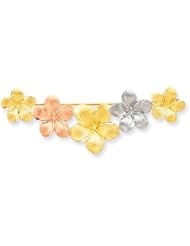 14k Tri-Color Satin Diamond-cut Floral Pin