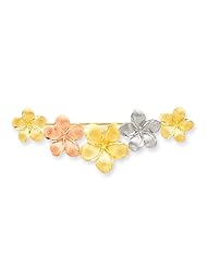 14k Gold Tri-Color Satin Diamond-cut Floral Pin