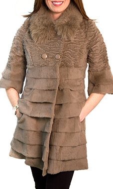 Indigo Sheared Rabbit and Fox Fur Jacket Taupe