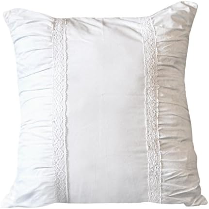 Euro Pillow And Sham Set | 26 Inches x 26 Inches | Sham Has Envelope Closure On Back For Easy Removal | Almost White With Stylish Ruching And Lace | Ready To Place On Bed