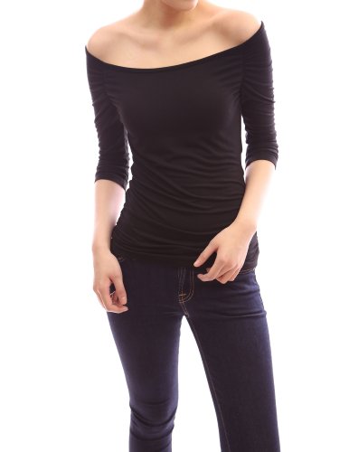 PattyBoutik Women's Off Shoulder Ruched 3/4 Sleeve Top