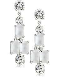 Kenneth Jay Lane Silver, Crystal, Frosted Crystal Rectangle Drop Earrings